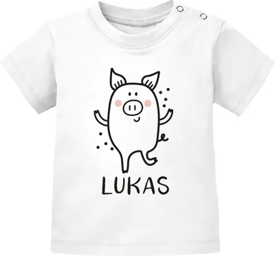 Produktbild von Baby T-Shirt mit Namen personalisiert Schweinchen lustige Tiere Strichzeichung kurzarm Baumwolle SpecialMe® Schweinchen weiß 56/62 (1-3 Monate)