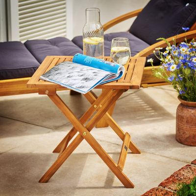 CASARIA® Beistelltisch Holz Vollmontiert Klappbar 80kg Belastbar 46x46cm wetterfest Balkon Terrasse Wohnzimmer Kleiner Tisch Balkontisch Gartentisch