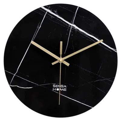 Image de SensaHome Horloge murale en verre 30 cm - Design minimaliste en marbre avec mouvement silencieux - Marbre foncé