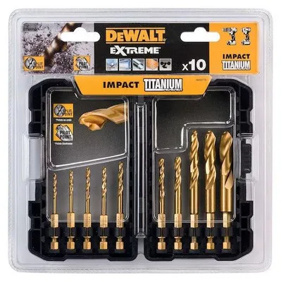 Image de Coffret plastique de 10 forets DEWALT DT50050-QZ HSS Titane Impact Ø 3-3,2-3,5-4-4,5-5-6-8-11-12 mm