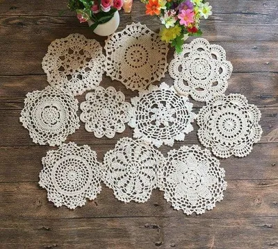 Produktbild von Famanu Placemats Handgehaakt - 100% Baumwolle - Set von 10 Stück - Beige