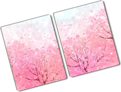 Produktbild von Tulup Glas Herdabdeckplatte - 2x40x52 cm - Glaskeramikkochfeld-Abdeckung Spritzschutz Glasabdeckplatte Kochplattenabdeckung und Schneidebrett - Zweiteilig - Blumen & Pflanzen - Kirschblüten - Rosa