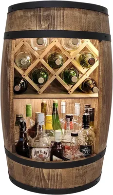 Immagine prodotto di A portata di mano con portabottiglie. Scaffale per vino - Botte in legno Bar domestico 80 cm. Mobile bar rustico decorativo Portabottiglie - Botte. Birra alla spina, portabottiglie per vino - Bar