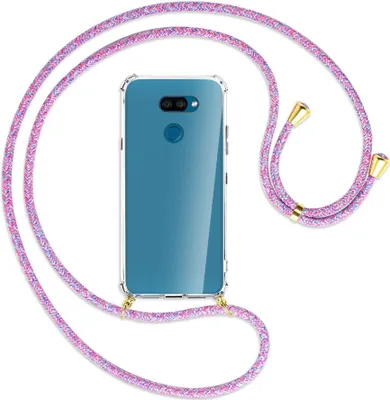 Produktbild von Handykette Backcover-Schutzhülle mit Band (Metall goldfarben) für LG K40S LMX430 - lila/rosa/blau