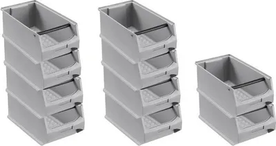 Produktbild von SparSet 10x Graue Sichtlagerbox 4.1 mit Griffstange | HxBxT 15x20x35cm | 7,2 Liter | Sichtlagerbehälter, Sichtlagerkasten, Sichtlagerkastensortiment, Sortierbehälter