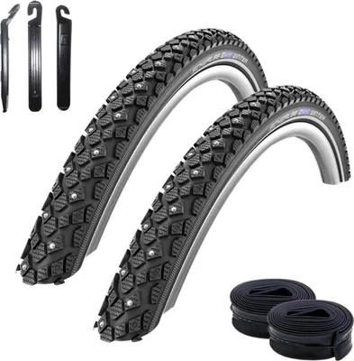 Produktbild von 2 x Schwalbe Winter Fahrradreifen K-Guard Reflex Winterreifen 42-622 (28 x 1,60) + 2 Schwalbe AV17 Schläuche inkl. 3 Reifenheber
