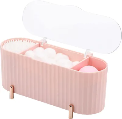 Produktbild von (1 Stück) Aufbewahrungsbox für Wattestäbchen, Aufbewahrungsbox für Wattestäbchen mit drei Fächern, Aufbewahrungsbox für Wattepads