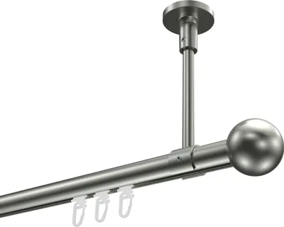 Produktbild von Interdeco Innenlaufstange / Gardinenstange mit Innenlauf Edelstahl-Optik, Typ Sonette Luino (Kugel) Deckenmontage, 20 mm Ø 1-läufig, 320 cm