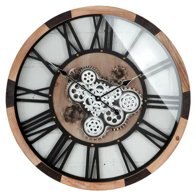 Produktbild von Gilde Wanduhr, rund, Zahnrädermotiv, Holz, Metall, naturfarben, schwarz, VE 1, L. 8 cm, D. 67,5 cm  46165