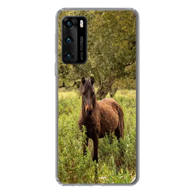 Produktbild von MuchoWow® Handyhülle Schutzhülle Hülle für Huawei P40 Pferd - Wald - Gras Silikon Softcase Handy Hülle - Handytasche