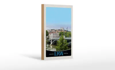 Produktbild von Holzschild Reise 12x18 cm Lyon Brücke Frankreich Fluss Schloss