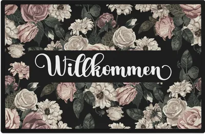 Produktbild von Trendation - Willkommen Blumen Grafik Fußmatte Geschenk Schöne Fussmatte Außen und Innenbereich 60x40 cm