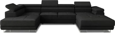 Produktbild von Wohnlandschaft Caris U mit Schlaffunktion und einstellbare Kopfstützen, Ecksofa mit zwei Bettkästen, Couch, Sofa, Bettsofa (Schwarz (Kronos 07), Ecksofa Rechts)