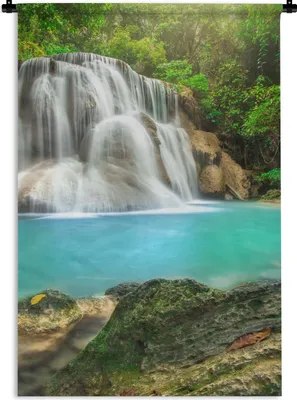 Produktbild von MuchoWow® Wandteppich Wandbehang Wald - Wasserfall - Natur 60x90 cm Tapisserie Dekoration Wandtuch - Foto-Teppich - Abwaschbar
