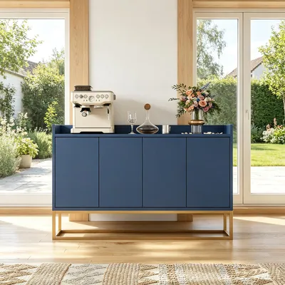 Productafbeelding van INONEFT Dressoir/Kast, 120 cm breed, Modern buffetkast met 4 deuren, Dressoir/kast met verstelbaar legplank en metalen poten, Blauw