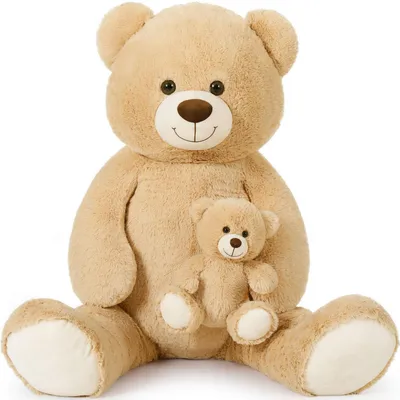 Produktbild von Riesen Teddybär Kuscheltier XXL Set Hellbraun 130 cm + 35 cm