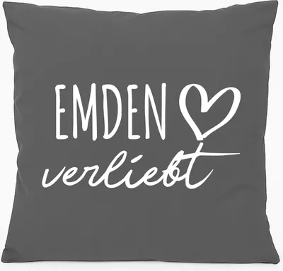 Produktbild von Huuraa Kissen Emden verliebt 40x40cm mit Füllung Steel Grey Baumwolle Dekokissen Geschenkidee