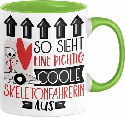 Produktbild von Skeletonfahrerin Geschenk Tasse Geschenkidee für Skeletonfahrerin Geburtstag Weihnachten Spruch So Sieht Eine Richtig Coole Skeletonfahrerin Aus Kaffee-Becher  (Grün)