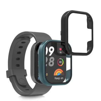 Produktbild von kwmobile 2x Cover kompatibel mit Xiaomi Redmi Mi Watch Lite 3 / Redmi Watch 3 Hülle - Fullbody Fitnesstracker Case Set aus Glas - Schwarz Grün