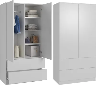 Produktbild von BEAUTYSOFA Modern Kleiderschrank CLASSIC - Garderobenschrank , Schrank mit 2-türig & 2 Schubladen fur Schlafzimmer & Korridor (Weiß)