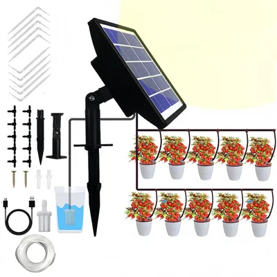 Produktbild von Solar Bewässerungssystem Automatisches Set, Automatische BewäSserung mit Timer, Steuerung per Sekunde, 10 Töpfe, für Garten, Balkon Pflanzen