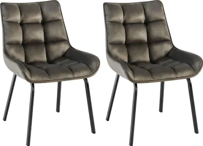 Produktbild von CLP 2er Set Esszimmerstuhl Saranda mit Rückenlehne und schwarzem Metallgestell anthrazit Material Samt