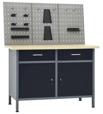 Zdjęcie produktu dla Szafka narzędziowa i wózek warsztatowy z metalowym stołem roboczym, o wymiarach 120x60x85 cm i udźwigiem 500 kg