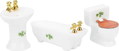 Produktbild von 1/24 Puppenhaus Miniatur Badezimmer Set Simulation Keramik Badewanne Toilette Waschbecken KitVierblättriges Kleeblatt