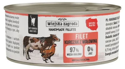 Produktbild von Wiejska Zagroda Karma mokra dla kota Handmade fillets Kurczak z wołowiną (dorosły) 70g
