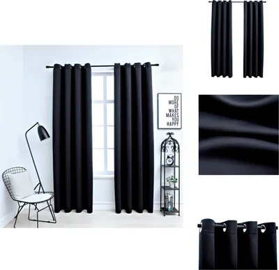 Image de vidaXL Rideaux occultants avec œillets métalliques 2 pcs. noir 140x245 cm - Rideaux et voilages