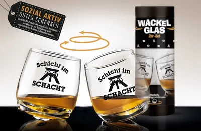 Immagine prodotto di Gilde 2tlg. Set, Wackelglas, "Schicht", Spruch, Glas, klar, VE 3, H. 8.5 cm, D. 7.5 cm 46979 4063387469798