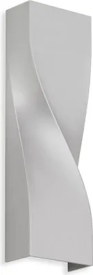 A silver LED outdoor wall light with a twisted design.