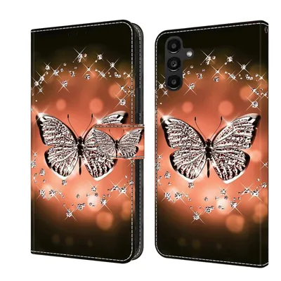 Produktbild von CLM-Tech Handyhülle kompatibel mit Samsung Galaxy A17 5G Hülle - Tasche aus Kunstleder - Klapphülle mit Ständer und Kartenfächern - Schutzhülle Wallet Case Cover Schmetterling Diamanten Muster