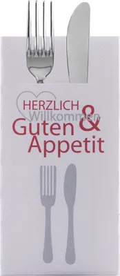 Produktbild von Sovie HORECA Besteckserviette Herzlich Willkommen in Bordeaux aus Tissue Deluxe®, 4-lagig, 40 x 40 cm, 100 Stück