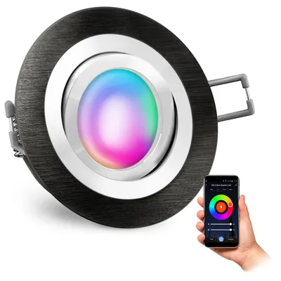 Produktbild von SSC-LUXon RF-2 flacher RGB LED Einbauspot schwarz schwenkbar inkl. Smart WLAN Lampe - Einbaulicht kompatibel mit Alexa, Siri & Google