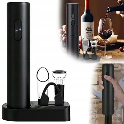 Produktbild von Weinzubehör Set mit elektrischem Weinöffner, Ausgießer, Vakuumstopfen und Folienschneider, elegant und praktisch