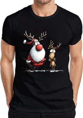 Obrázek produktu pro Father Christmas Reindeer Vtipný vánoční dárek Retro karikatura Pánské tričko, černá, M
