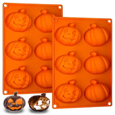Obrázok produktu pre Silikónová forma na tekvicu, 3D, 2 kusy, vhodná na Halloween, na čokoládu, pralinky, pečenie, malá veľkosť