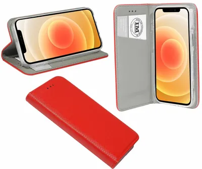 Zdjęcie produktu dla Etui Smart Book na iPhone 12 Mini etui na telefon komórkowy z funkcją podstawki, miejsce na kartę czerwone