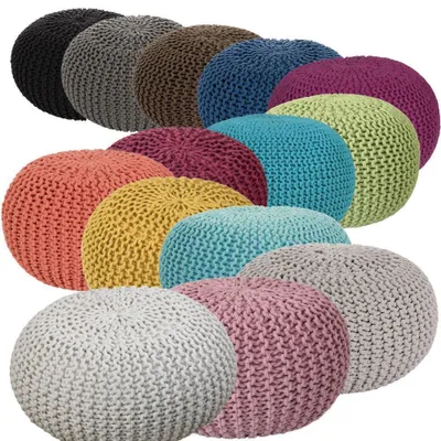 Produktbild von Soma Pouf Ø 55 cm Strickhocker Sitzpouf Sitzpuff Grobstrick-Optik extrahoch Höhe 37 cm (BxHxL) 55 x 37 x 55 cm violett