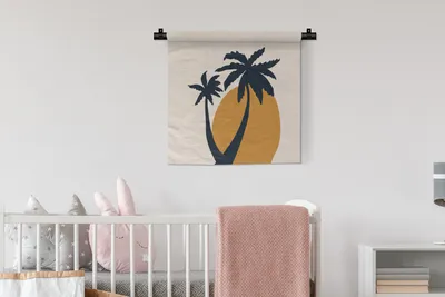 Produktbild von MuchoWow® Wandteppich Wandbehang Palme - Pastell - Sonne - Orange 60x60 cm Tapisserie Dekoration Wandtuch - Dekorationen - Wand Decke