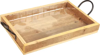 Produktbild von Holztablett Griffe Vintage Deko Tablett Natur Schwarz 35x22,5cm