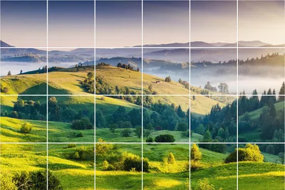Produktbild von Fliesenaufkleber 15x15 cm – 24 Stück – Selbstklebend – Wasserfest – Pflegeleicht – Hitzebeständig – Für Küche & Bad – Malerische Berglandschaft