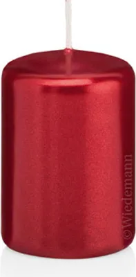 Produktbild von Kerzen Stumpen Kerzen Rubin Rot Metallic 13 x 7 cm (H x D), 12 Stück, 100% Paraffin Wachs in geprüf