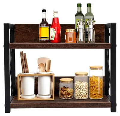 Produktbild von Gewürzregal mit 2 Etagen für die Küche, Holz, stehend, 30 x 15,75 cm, Gewürzständer für Zuhause und Büro
