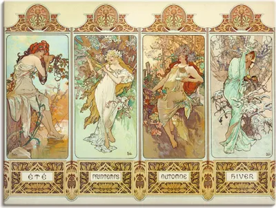 Produktbild von Alfons Mucha: Die vier Jahreszeiten, 1896, Produkt:Leinwand, Größe:45x60 cm / Leinwand