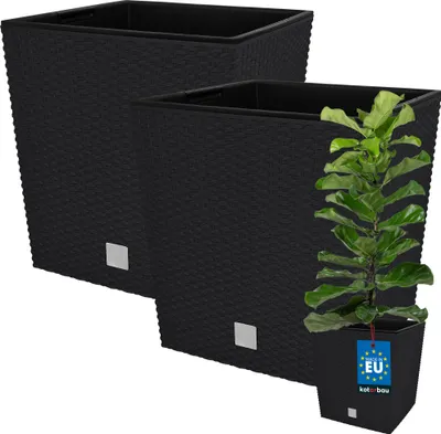 Produktbild von KOTARBAU® 2er Set Blumentöpfe 32 L Anthrazit Pflanzentopf aus Kunststoff Übertopf mit Innentopf Blumentopf Set wie Rattan Pflanzentopf Innen Außen