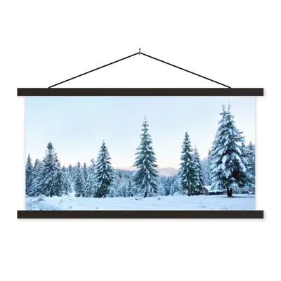 Produktbild von MuchoWow® Textilposter Winter - Schnee - Bäume 90x45 cm mit schwarzem Rahmen - Klemmleisten