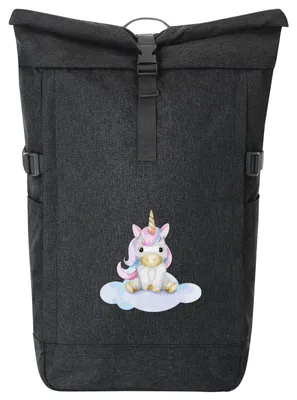 Produktbild von Huuraa Kurierrucksack Einhorn Fabelwesen 30-44 Liter Black Melange Fairtrade Rolltop Rucksack Geschenkidee