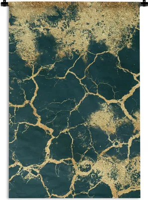 Produktbild von MuchoWow® Wandteppich Wandbehang Gold - Marmor - Grün 60x90 cm Tapisserie Dekoration Wandtuch - Foto-Teppich - Abwaschbar